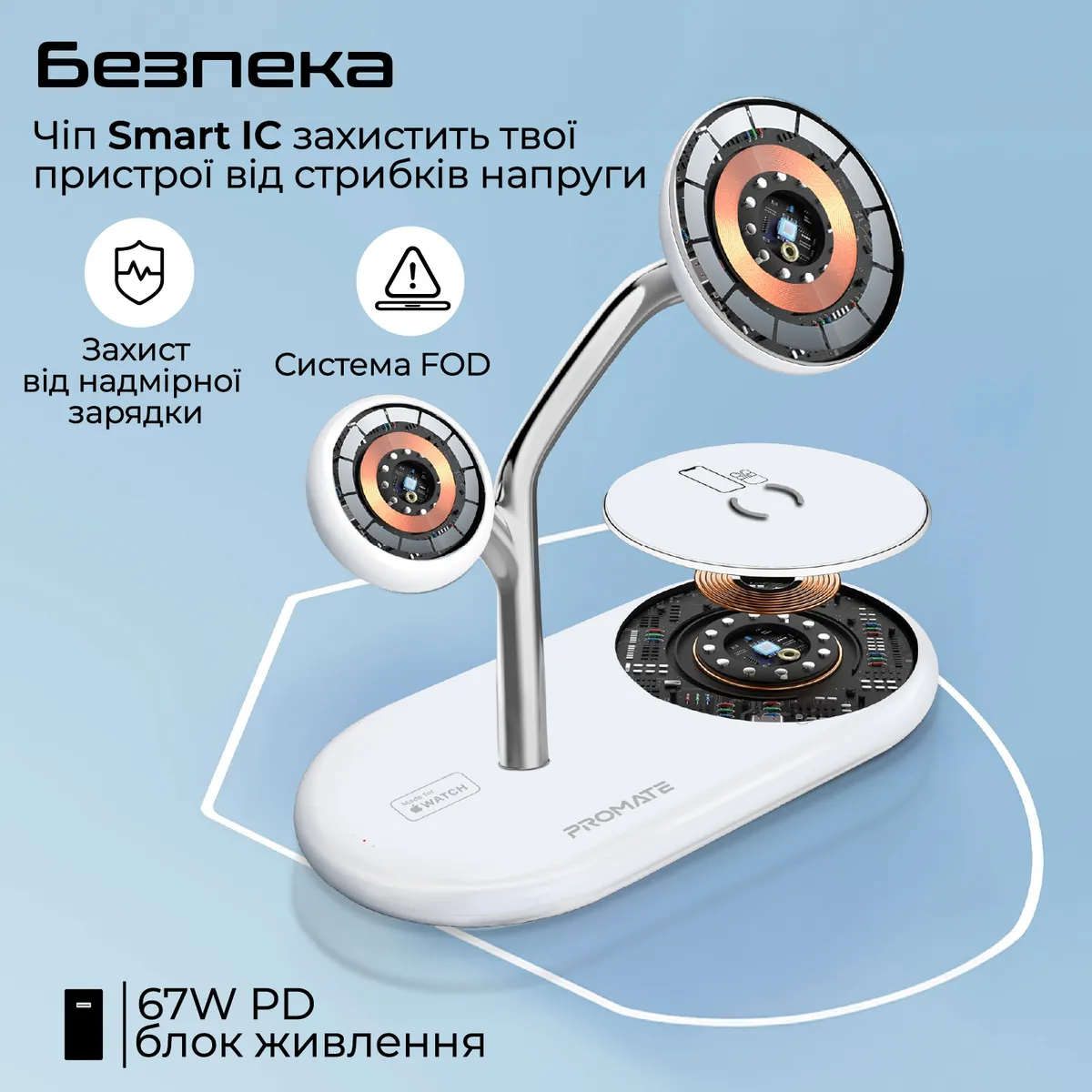 Бездротовий зарядний пристрій Promate Synergy-Pro MagSafe 57W White - мініатюра 8