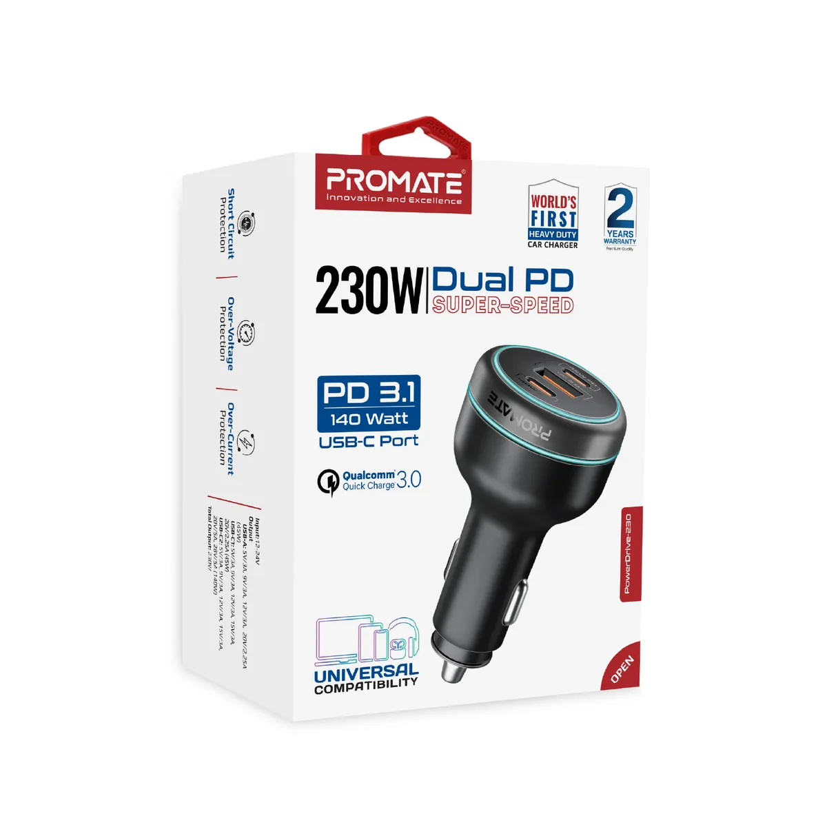 Автомобільний зарядний пристрій Promate PowerDrive-230 230W Black - мініатюра 9