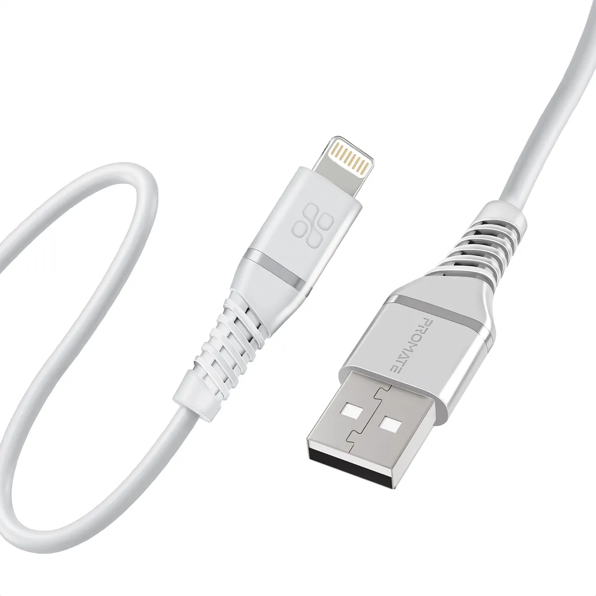 Кабель Promate PowerLine-Ai120 USB - Lightning (M/M), 2.4 A, 1.2 м, White - зображення 1