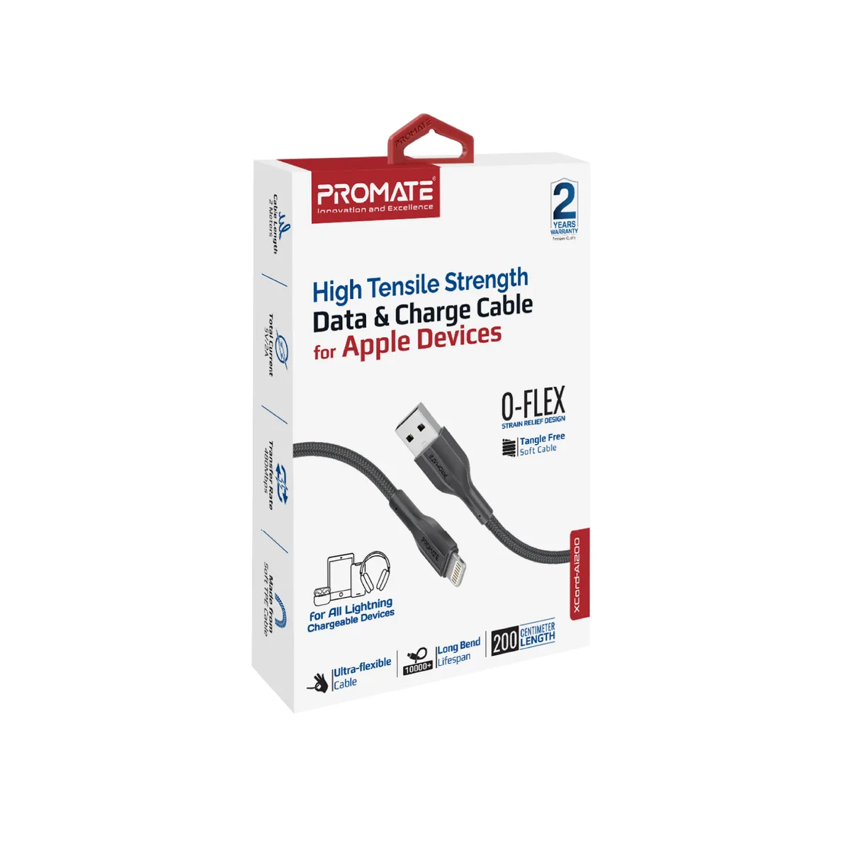 Кабель Promate xCord-Ai200 USB - Lightning (M/M), 2 A, 2 м, Black - мініатюра 5