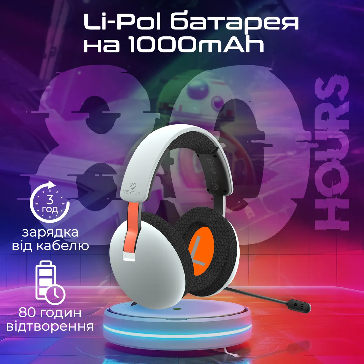 Bluetooth-гарнітура Vertux BB-8 White - мініатюра 5