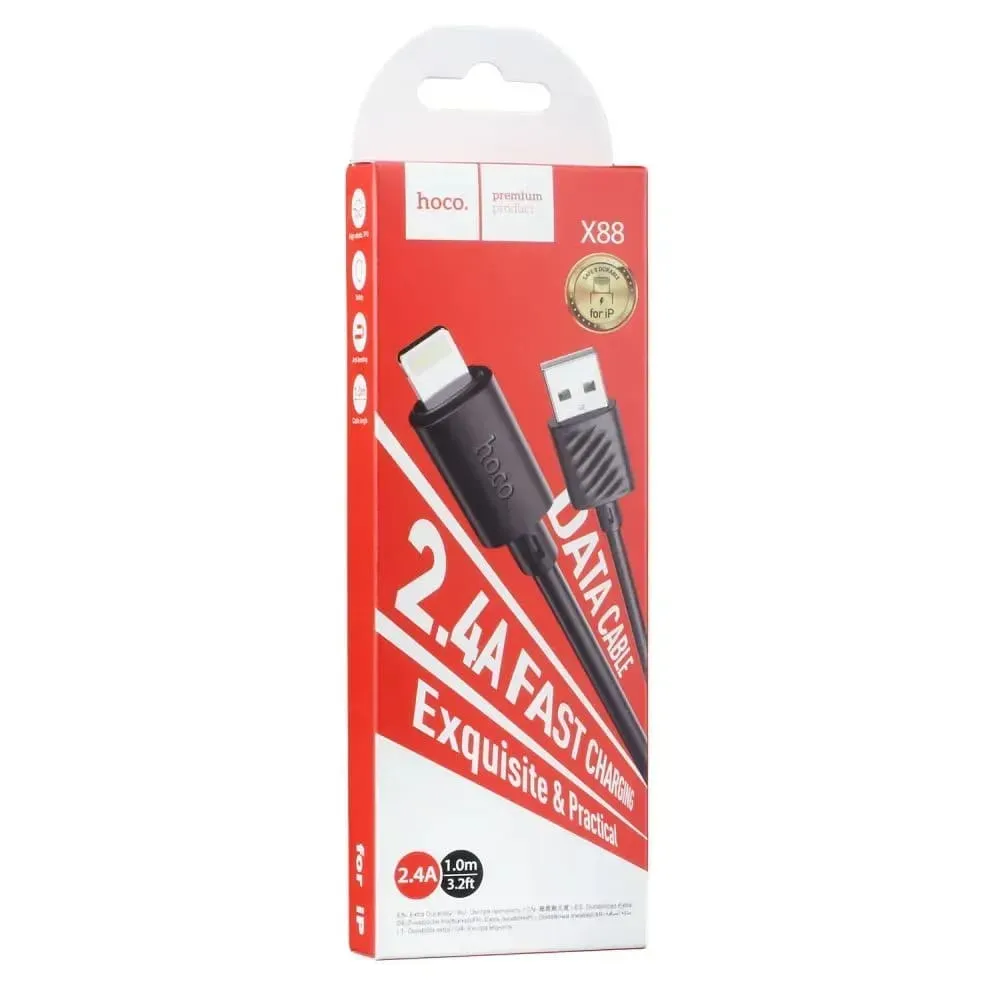 Кабель Hoco X88 Gratified USB - Lightning  (M/M), 1 м, Black (6931474783301) - мініатюра 2