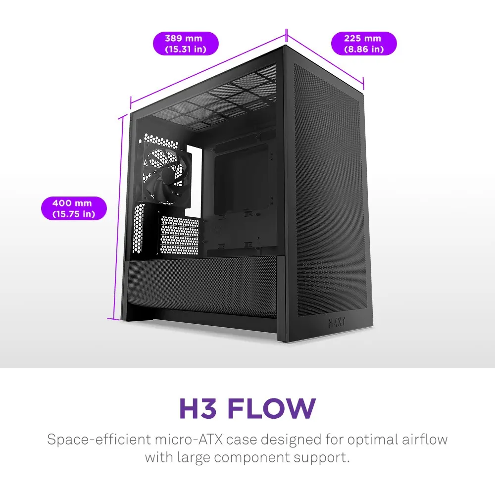 Корпус NZXT H3 Flow Black без БЖ (CC-H31FB-01) - мініатюра 2