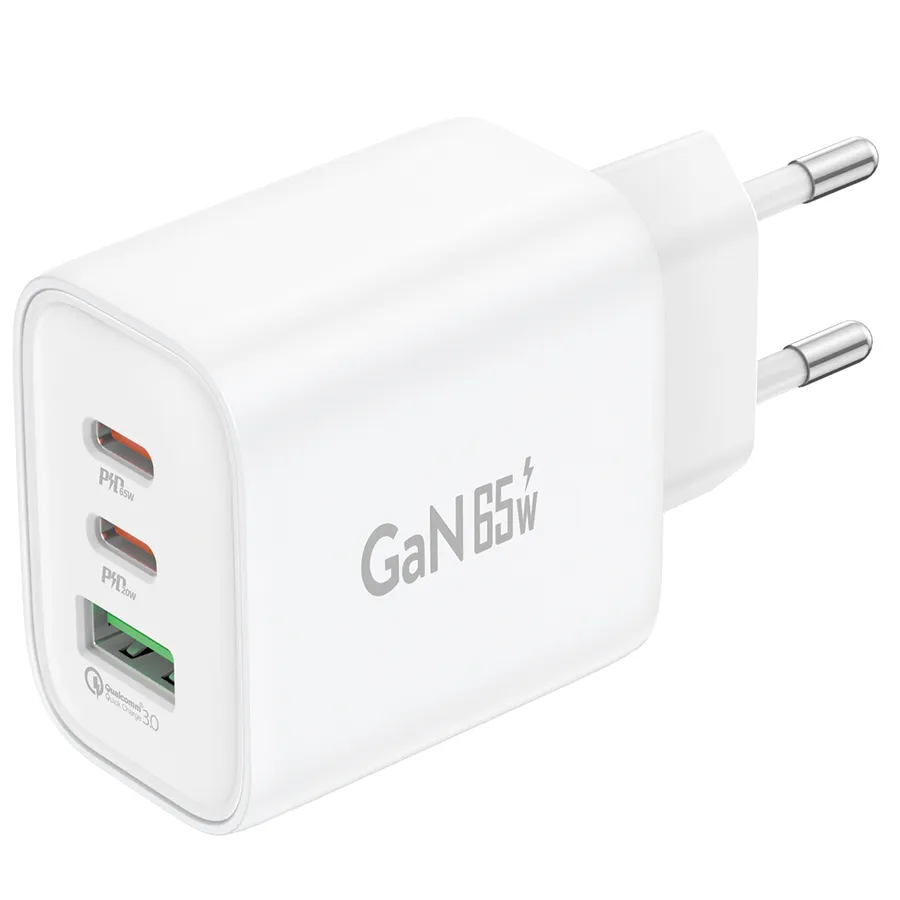 Зарядний пристрій Foneng GaN10 (1хUSB, 2хUSB-C) 65W White (GaN10-EU-CH-TC-W) + кабель USB Type-C - зображення 1