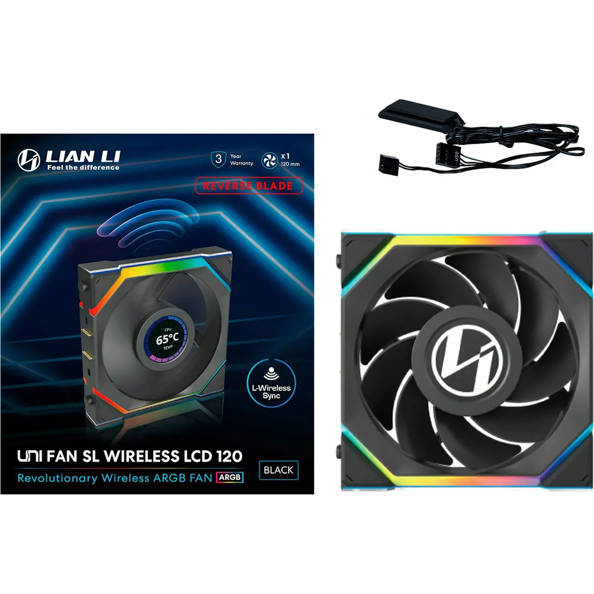 Вентилятор Lian Li Uni Fan SL Wireless LCD Reverse 120-1 Black (G99.12RSLLCD1W1B.00) - мініатюра 3