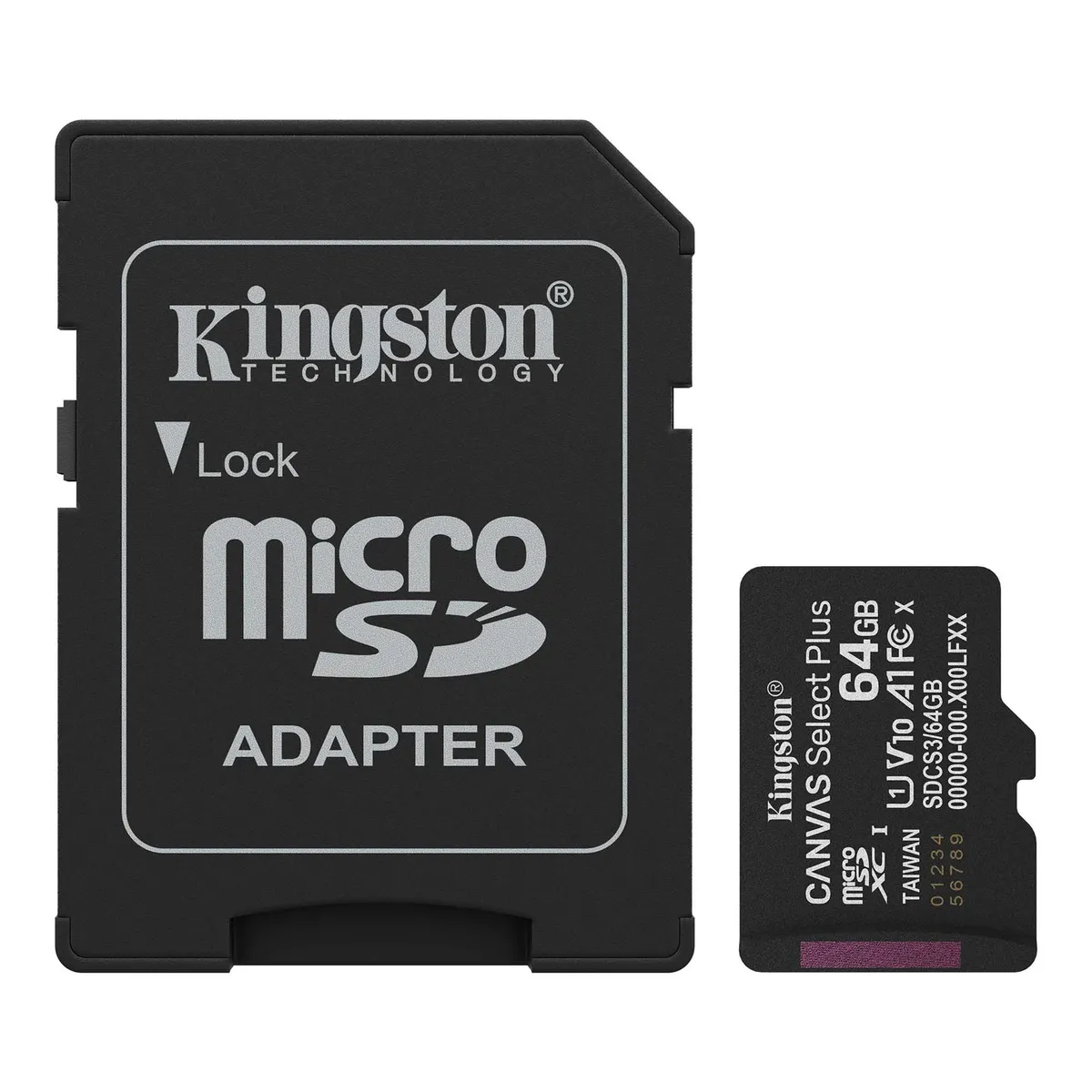Карта пам`яті MicroSDXC 64GB UHS-I Class 10 Kingston Canvas Select Plus R150MB/s + SD-адаптер (SDCS3/64GB) - зображення 1