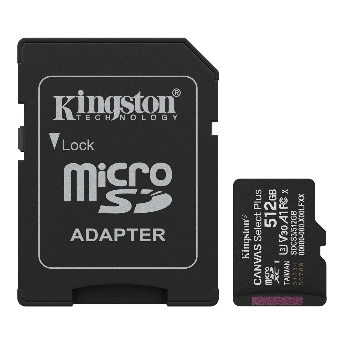 Карта пам`яті MicroSDXC 512GB UHS-I Class 10 Kingston Canvas Select Plus R150MB/s + SD-адаптер (SDCS3/512GB) - зображення 1