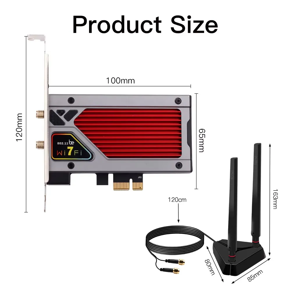 Бездротовий адаптер Fenvi FV-BE8800RGB Wi-Fi 7, Bluetooth 5.4 Gaming Tri Band 2.4G/5G/6GHz - мініатюра 6