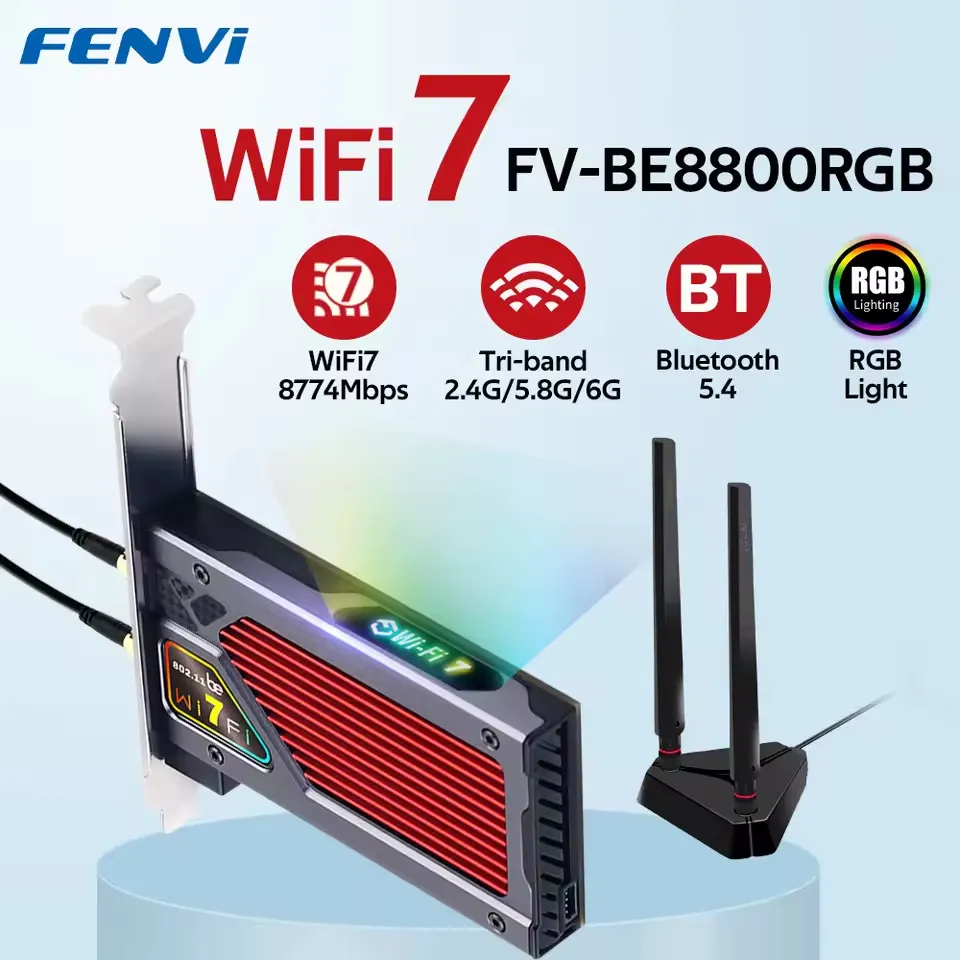 Бездротовий адаптер Fenvi FV-BE8800RGB Wi-Fi 7, Bluetooth 5.4 Gaming Tri Band 2.4G/5G/6GHz - мініатюра 8