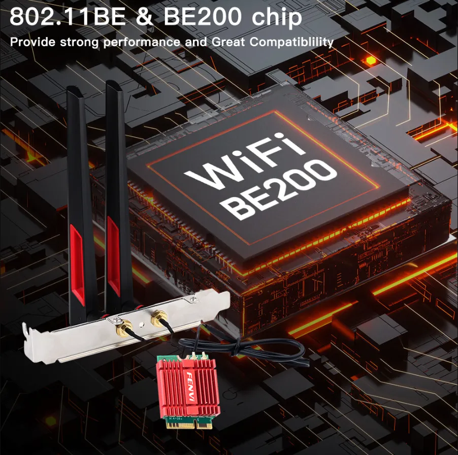 Бездротовий адаптер Fenvi FV-BE200NG Wi-Fi 7, Bluetooth 5.4 Adapter, Tri-band 2.4G/5G/6GHz - мініатюра 10