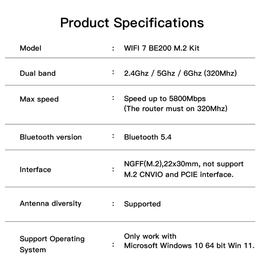 Бездротовий адаптер Fenvi FV-BE200NG Wi-Fi 7, Bluetooth 5.4 Adapter, Tri-band 2.4G/5G/6GHz - мініатюра 13