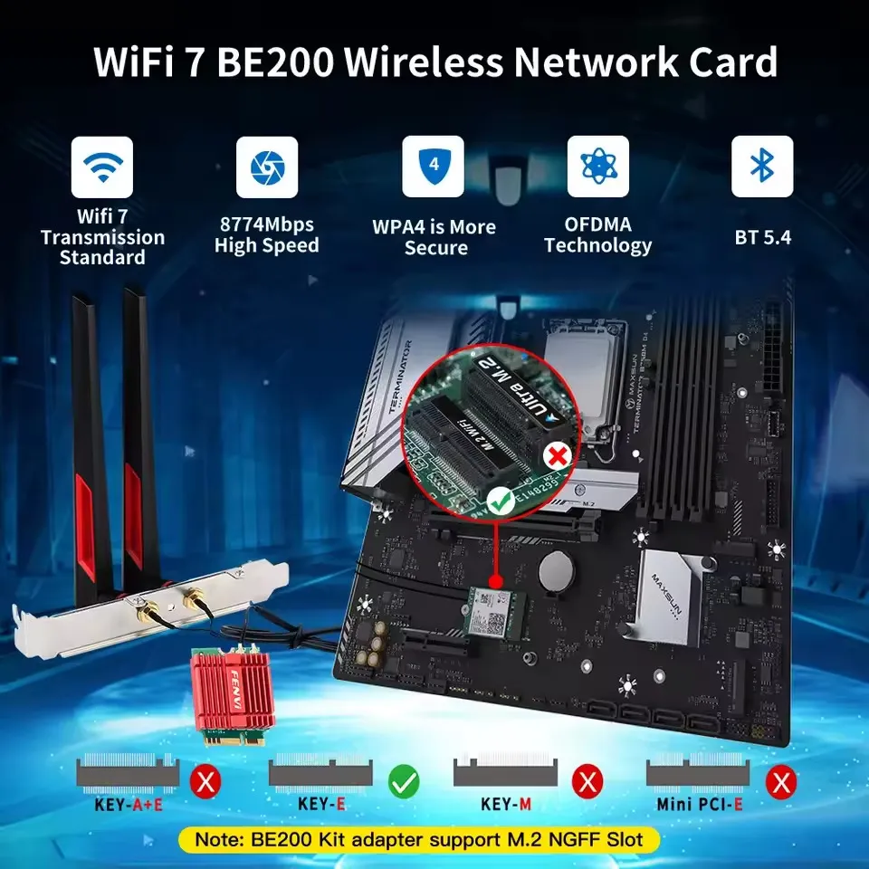 Бездротовий адаптер Fenvi FV-BE200NG Wi-Fi 7, Bluetooth 5.4 Adapter, Tri-band 2.4G/5G/6GHz - мініатюра 3
