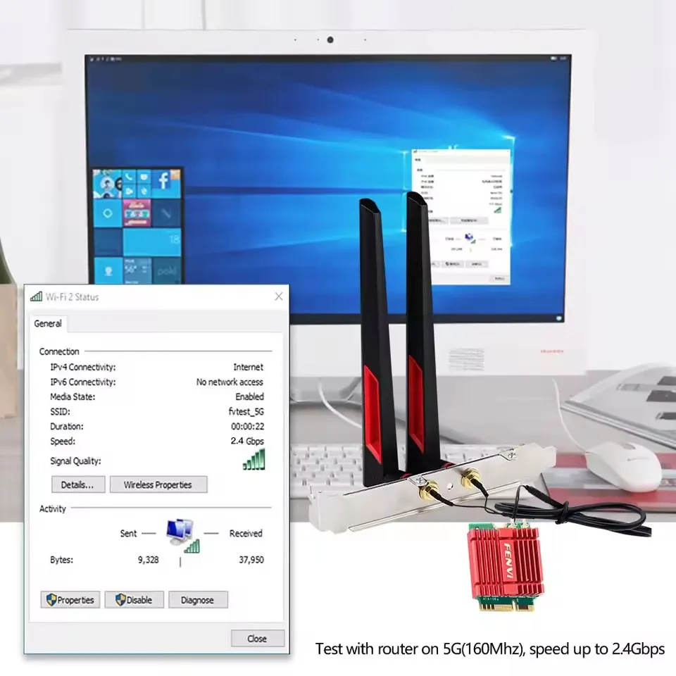 Бездротовий адаптер Fenvi FV-BE200NG Wi-Fi 7, Bluetooth 5.4 Adapter, Tri-band 2.4G/5G/6GHz - мініатюра 6