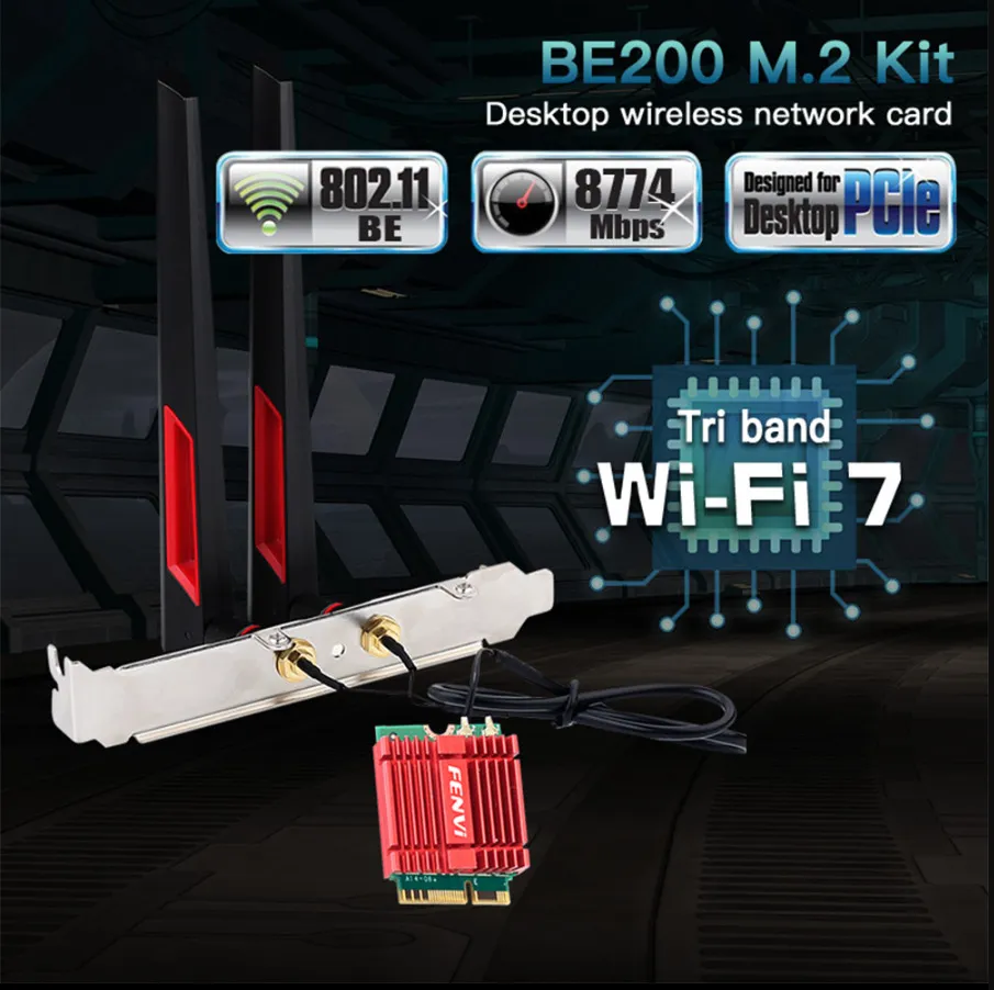 Бездротовий адаптер Fenvi FV-BE200NG Wi-Fi 7, Bluetooth 5.4 Adapter, Tri-band 2.4G/5G/6GHz - мініатюра 7