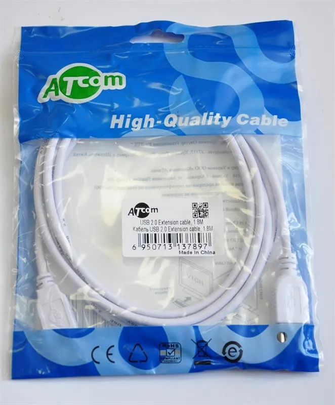Кабель Atcom USB - USB V 2.0 (F/M), подовжувач, 1.8 м, ferrite core, білий (3789) - мініатюра 2