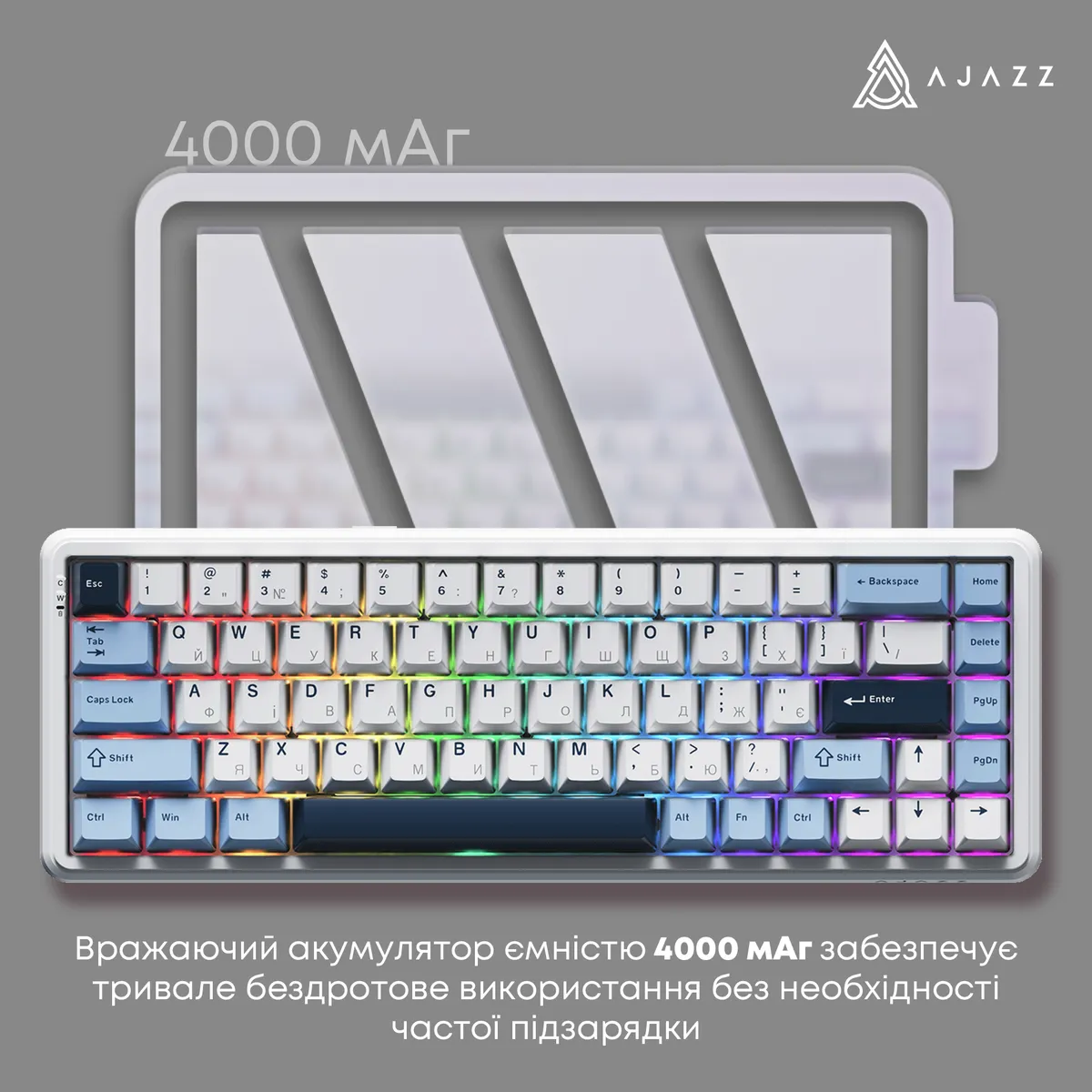 Клавіатура бездротова Ajazz AK680 Max (8+8K) Magnetic Switch White (AK680-M-BWD-A) - мініатюра 5