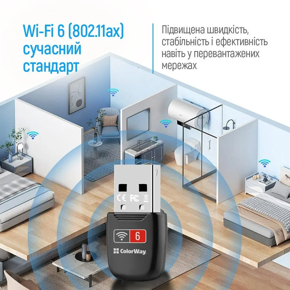 Бездротовий адаптер ColorWay Wi-Fi 6 (CW-AD-W1) - мініатюра 10
