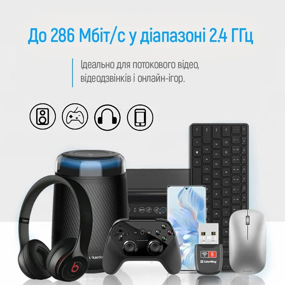 Бездротовий адаптер ColorWay Wi-Fi 6 (CW-AD-W1) - мініатюра 9