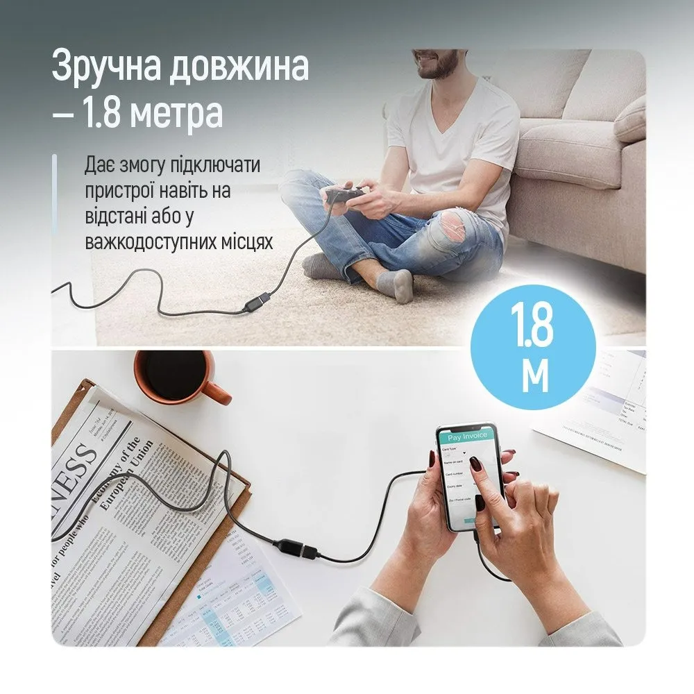 Кабель ColorWay USB - USB V 2.0 (M/F), 1.8 м, Black (CW-CBUF076-BK) - мініатюра 6