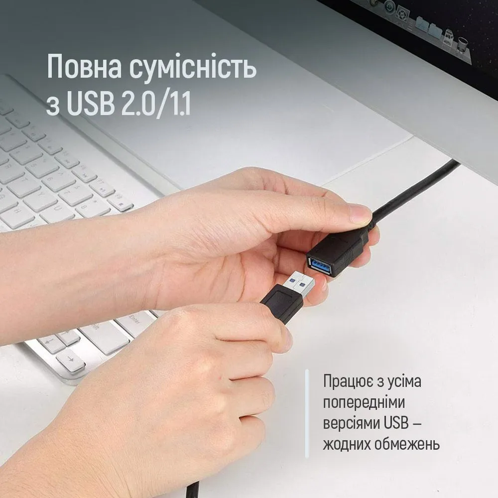 Кабель ColorWay USB - USB V 3.0 (M/F), 1.8 м, Black (CW-CBUF075-BK) - мініатюра 5