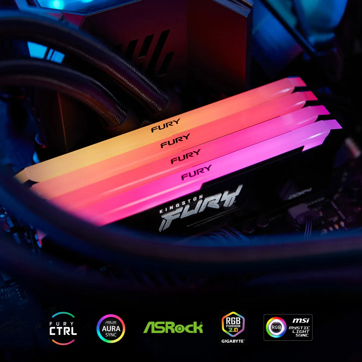 Модуль пам`яті DDR4 8GB/3200 Kingston Fury Beast RGB (KF432C16BB2A/8WP) - мініатюра 7