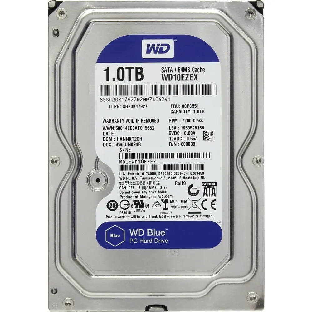 Накопичувач HDD SATA 1.0TB WD Blue 7200rpm 64MB (WD10EZEX) - зображення 1