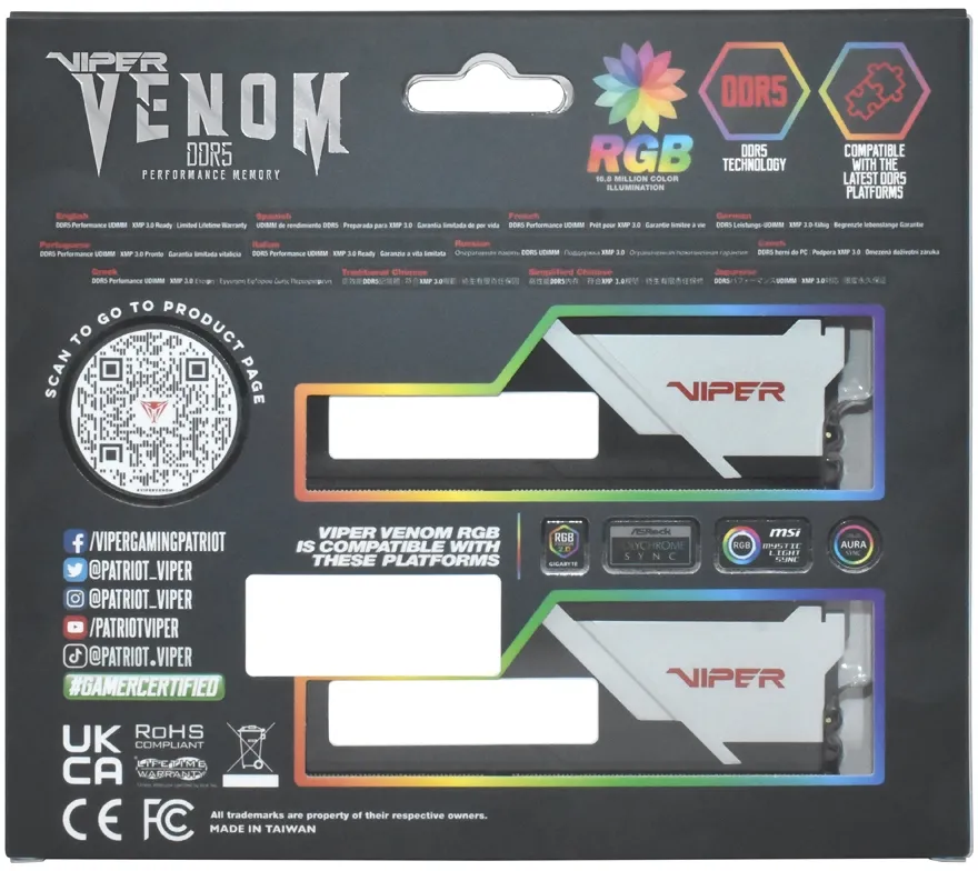 Модуль пам`яті DDR5 2x16GB/7400 Patriot Viper Venom RGB (PVVR532G740C36K) - мініатюра 10