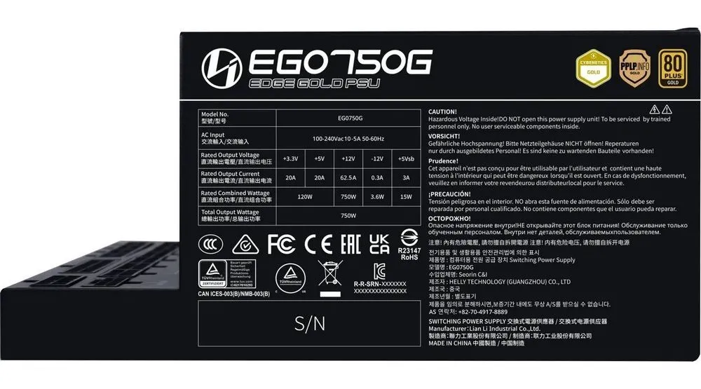 Блок живлення Lian Li EDGE750, 80 Plus Gold, Black, EU Cord (G9P.EG0750G.B000.EU) - мініатюра 6