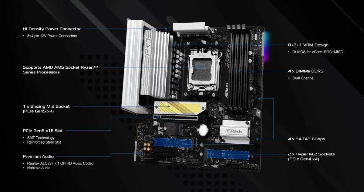 Материнська плата ASRock B850M Pro RS WiFi Socket AM5 - мініатюра 9